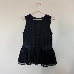 Banana Republic Women Top 4 Blue Sleeveless Gingham Check Preppy Pleated Ruffle